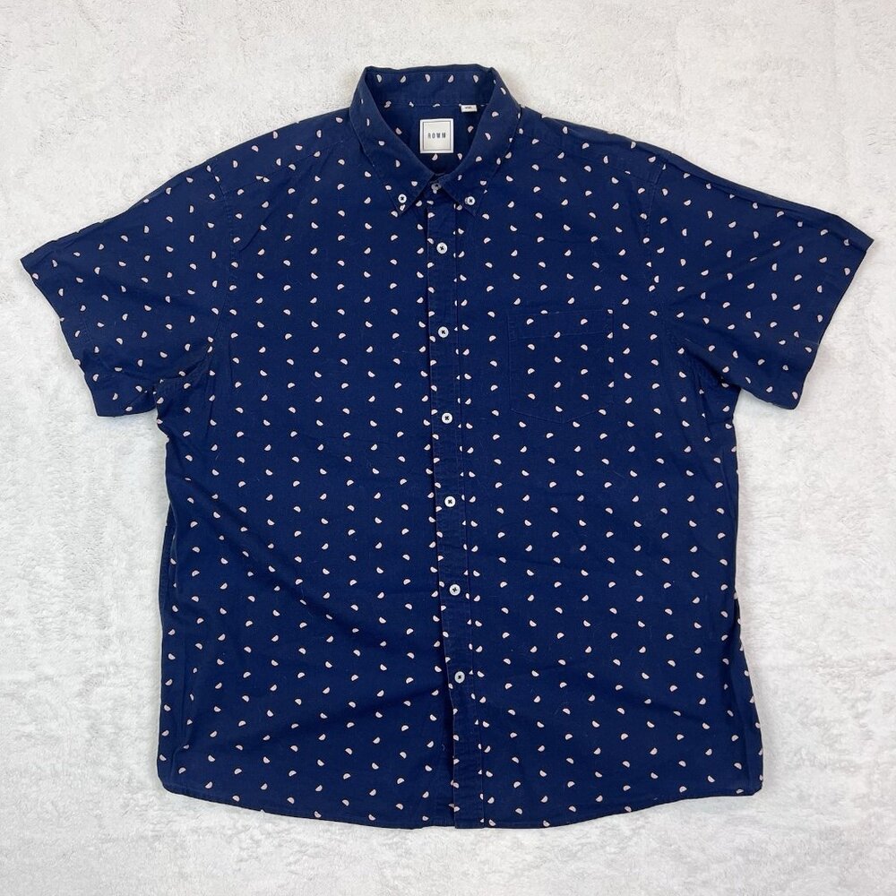 Men's Short Sleeve‎ Button Up Shirt XXL ROWM Navy Blue with Little Watermelons